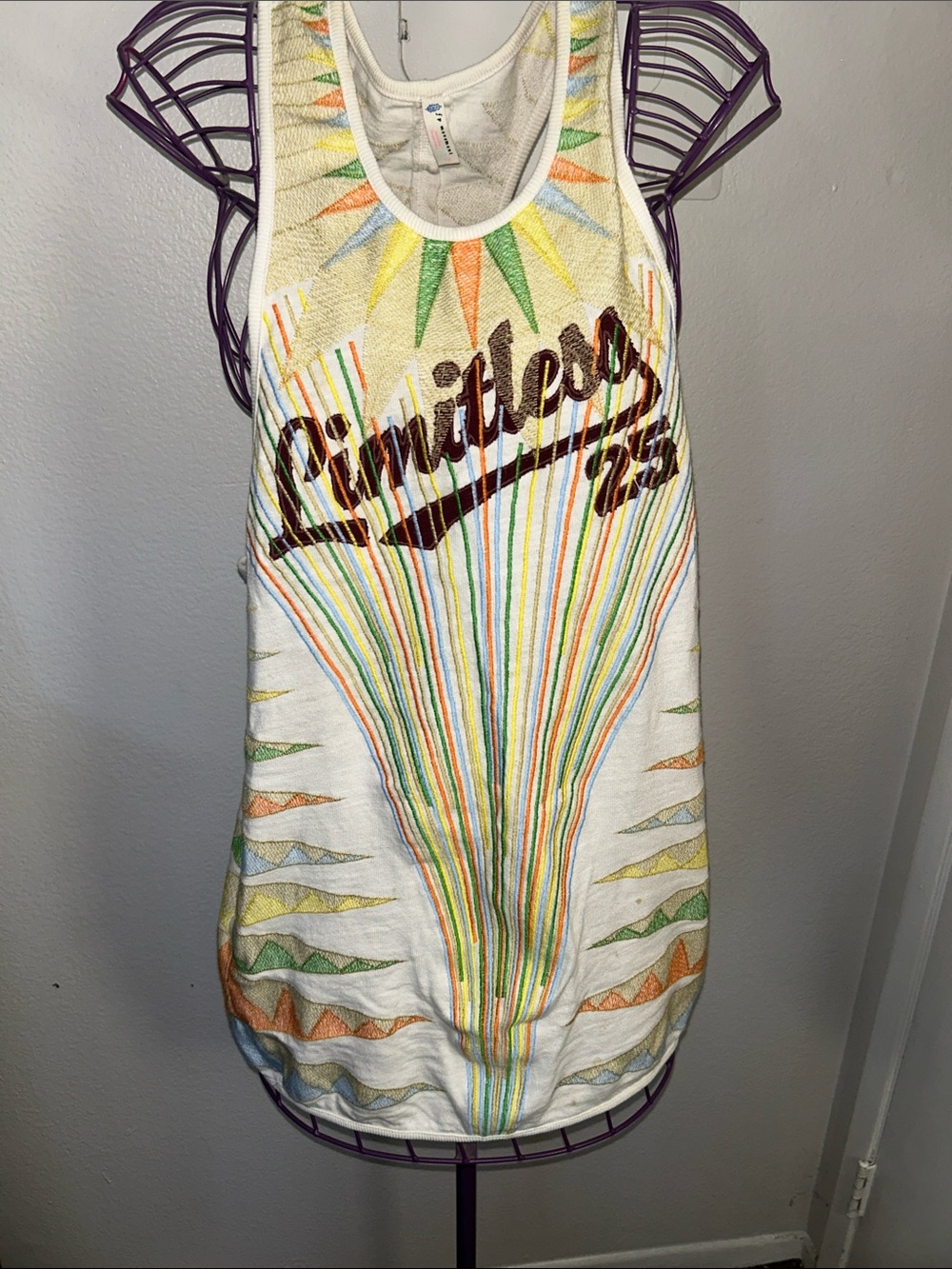 Free People White Multicolor Graphic Tank